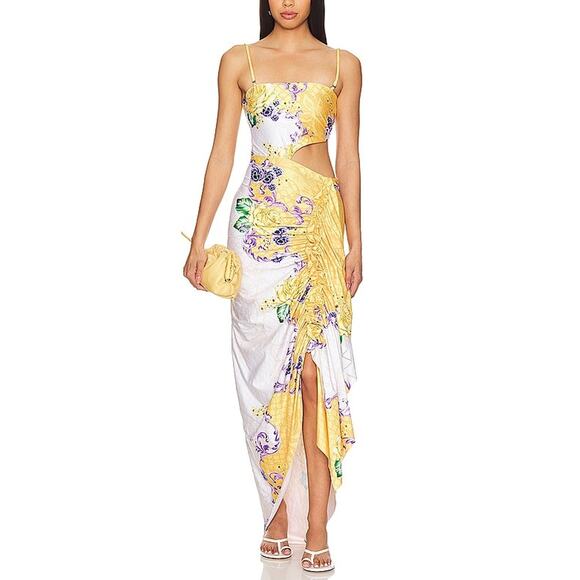 Agua Bendita x Revolve 'Siena' Yellow Polyester Midi Dress Size M - Picture 1 of 4